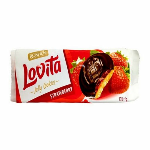 کوکی ژله ای لاویتا روشن با طعم توت فرنگی 135 گرم ROSHEN Lovita