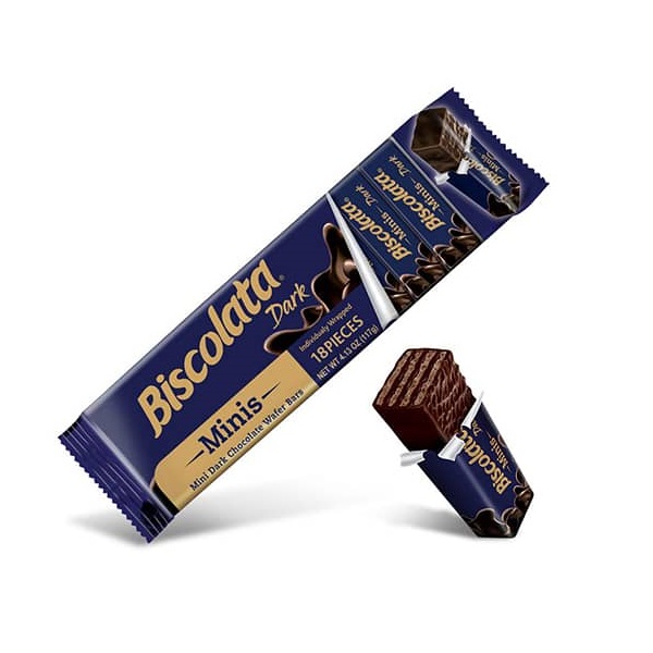 ویفرهای Minis Biscolata با پوشش شکلات تلخ خالص بسته 18 عددی