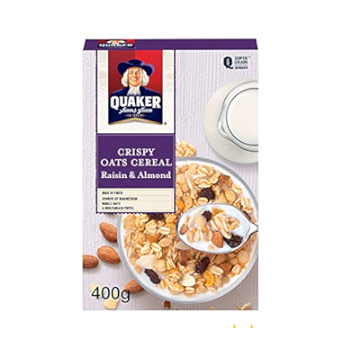 غلات صبحانه کریسپی با طعم بادام و کشمش کواکر Quaker Crispy Oats Cereal