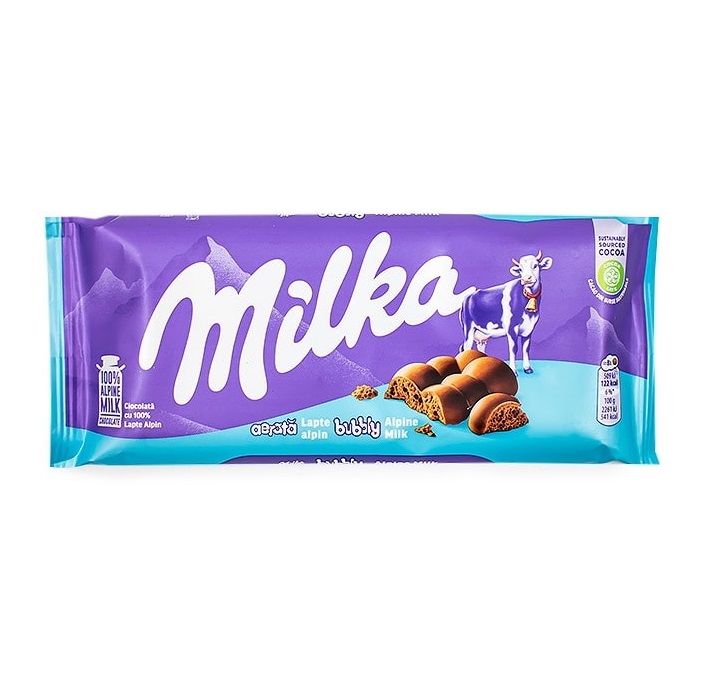 شکلات شیری میلکا Milka Bubbly Alpine Milk وزن 100 گرم