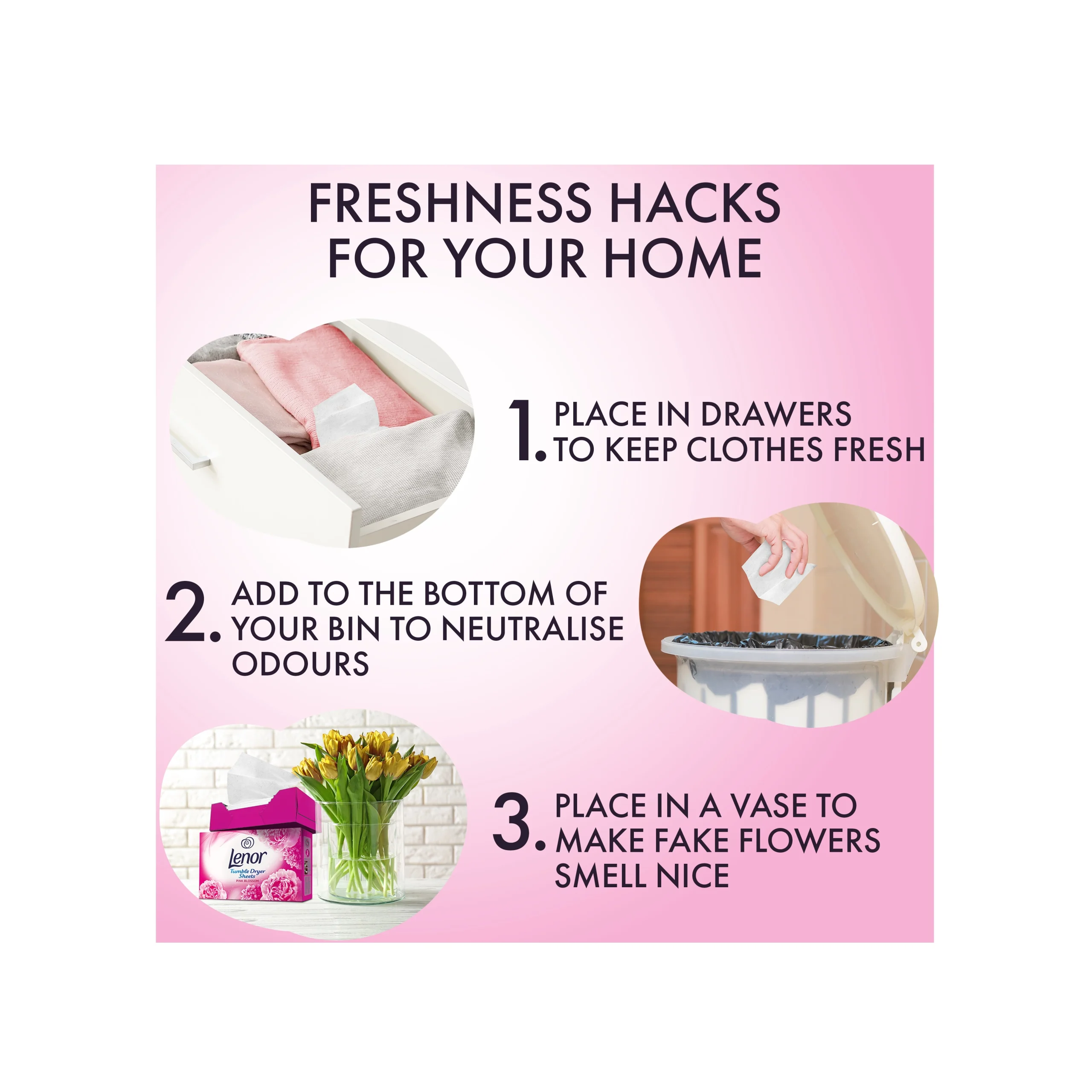 دستمال خوشبوکننده لباس لنور رایحه شکوفه صورتی 34 عددی - Image 4